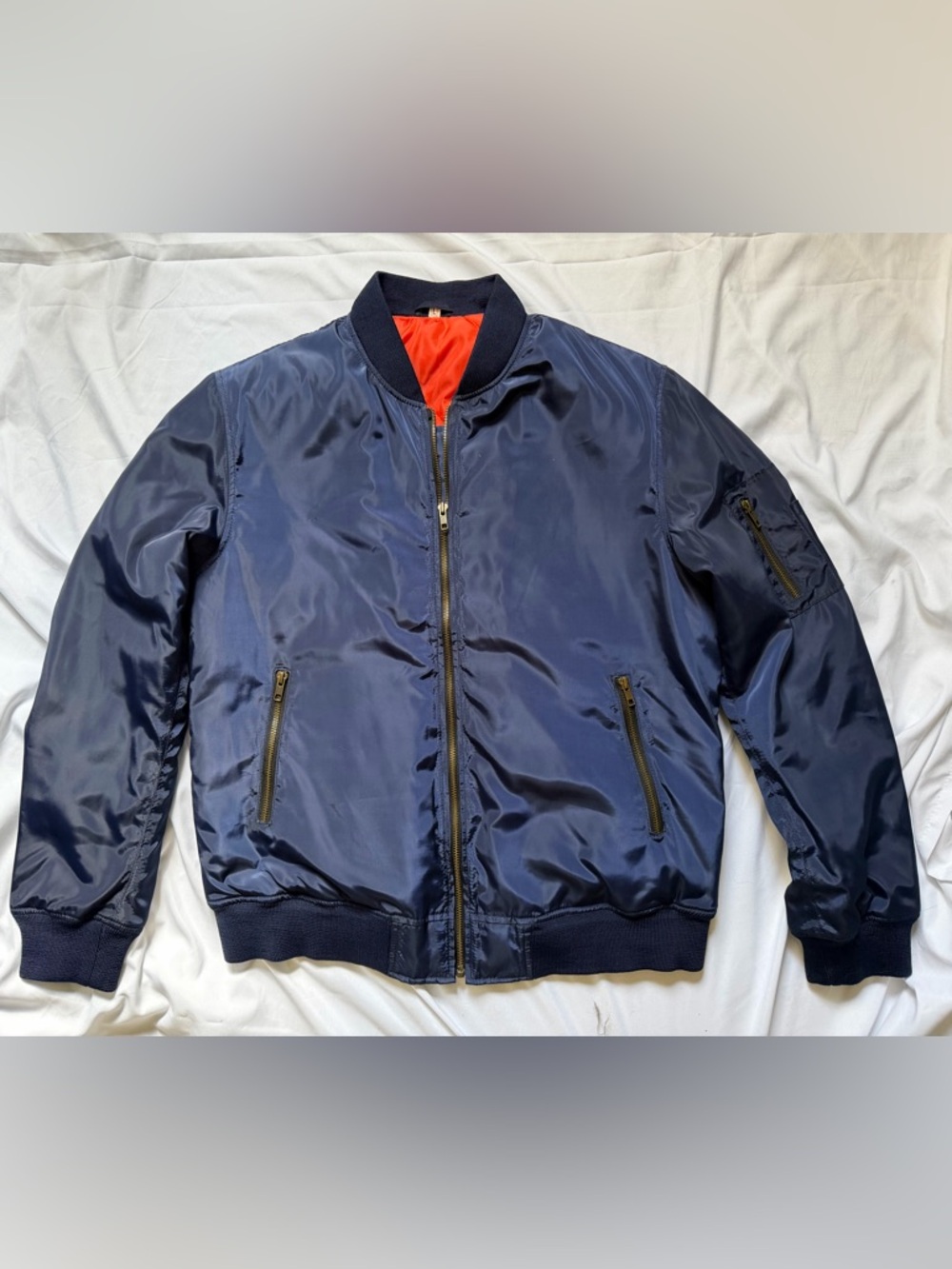 Navy Bomber Jacket with Orange Lining